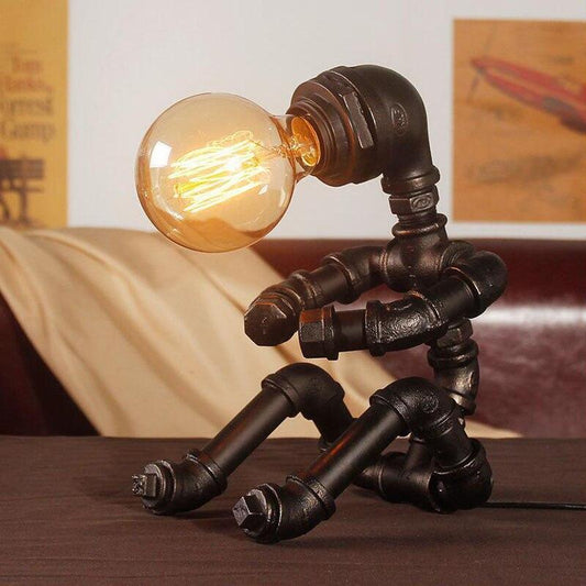 Stevvex pipe desk lamp with Edison bulb in black iron industrial design on Tampa Home & Garden Store