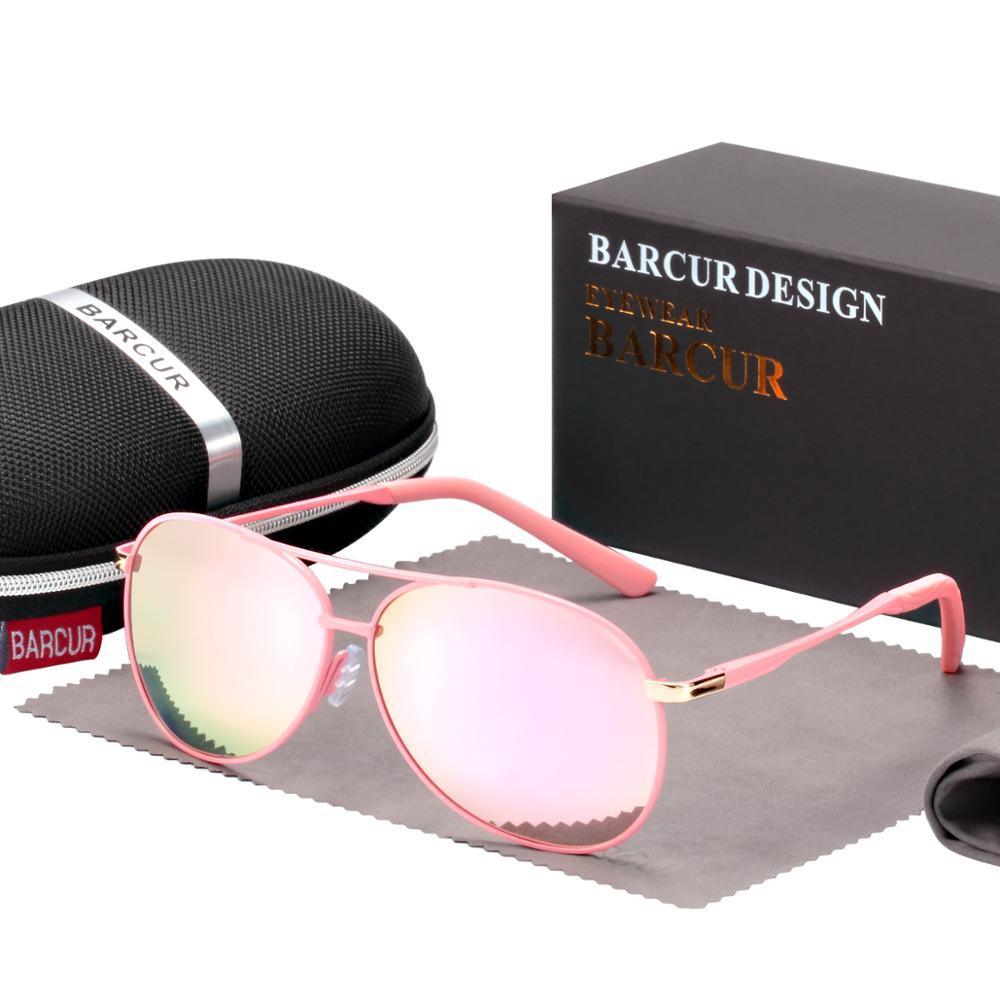 Stevvex pink gradient aviator sunglasses with polarized UV400 lenses, with Barcur case and box on Tampa Home & Garden Store