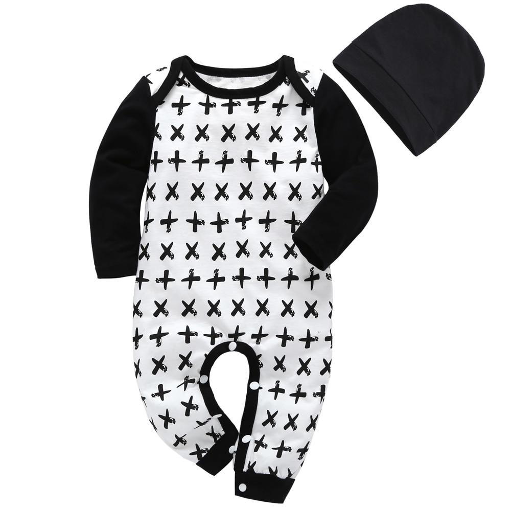 Baby boy romper long sleeves with deer head print on white body and black sleeves hat Stevvex on Tampa Home & Garden Store