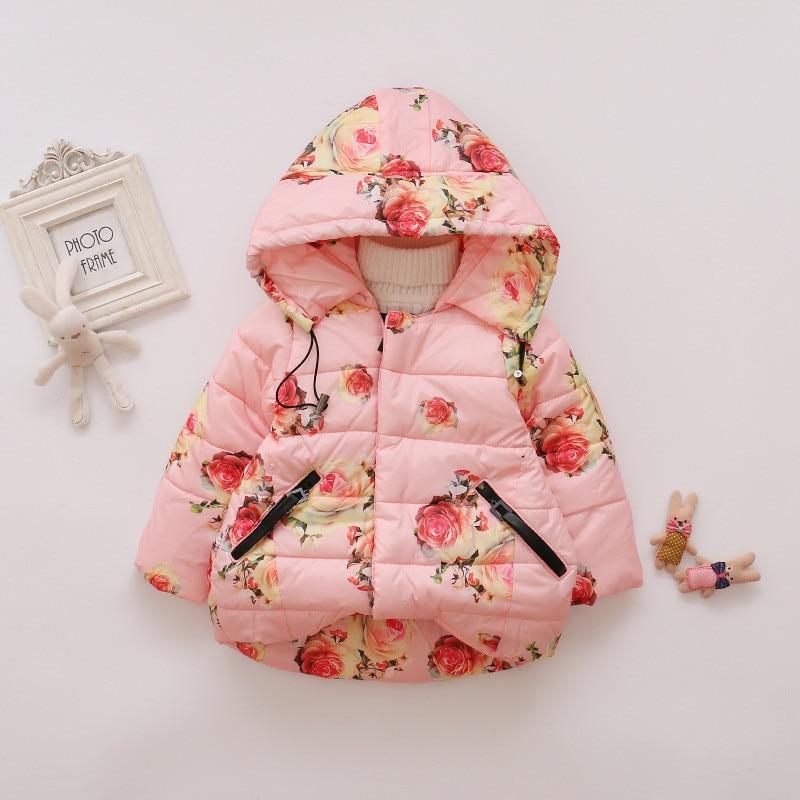 Stevvex pink floral hooded cotton-padded baby coat with black zip pockets on Tampa Home & Garden Store