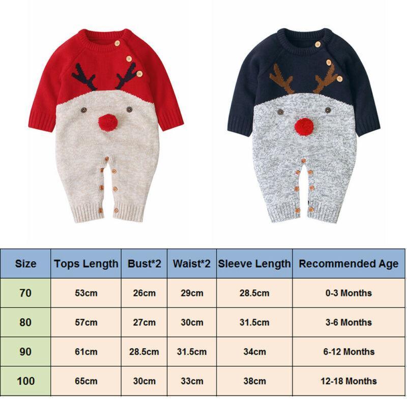 Baby Christmas Reindeer knitted romper jumpsuit red-beige and navy-grey with buttons 0-2Y on Tampa Home & Garden Store