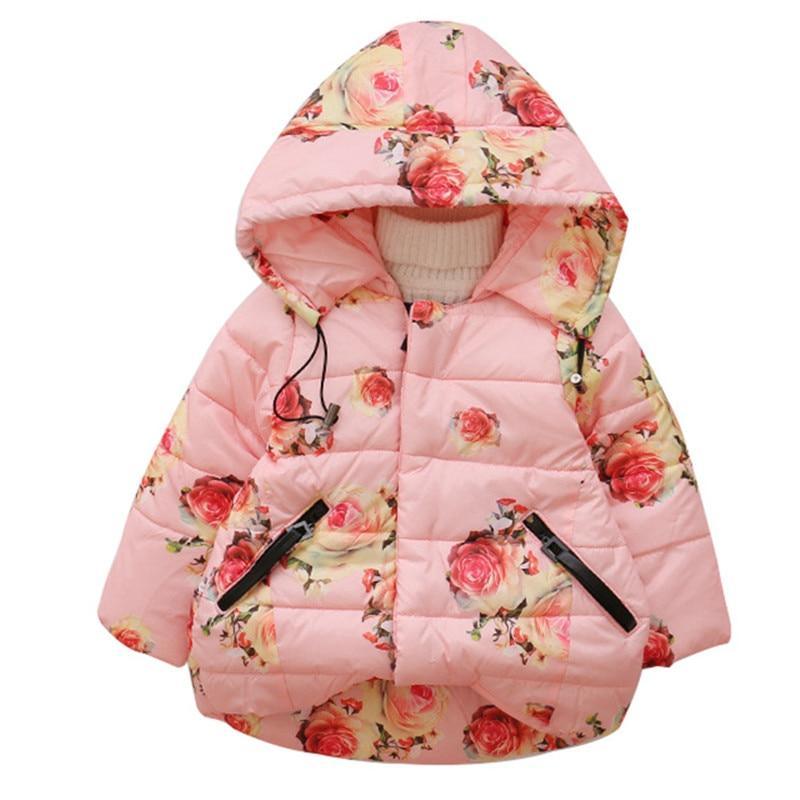 Pink floral hooded baby puffer jacket by Stevvex with zip pockets on Tampa Home & Garden Store