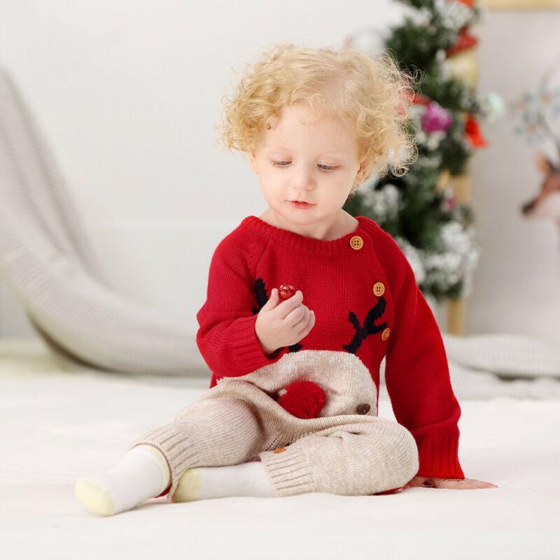 Baby Christmas reindeer knit romper for toddlers red top with beige pants 0-2Y on Tampa Home & Garden Store