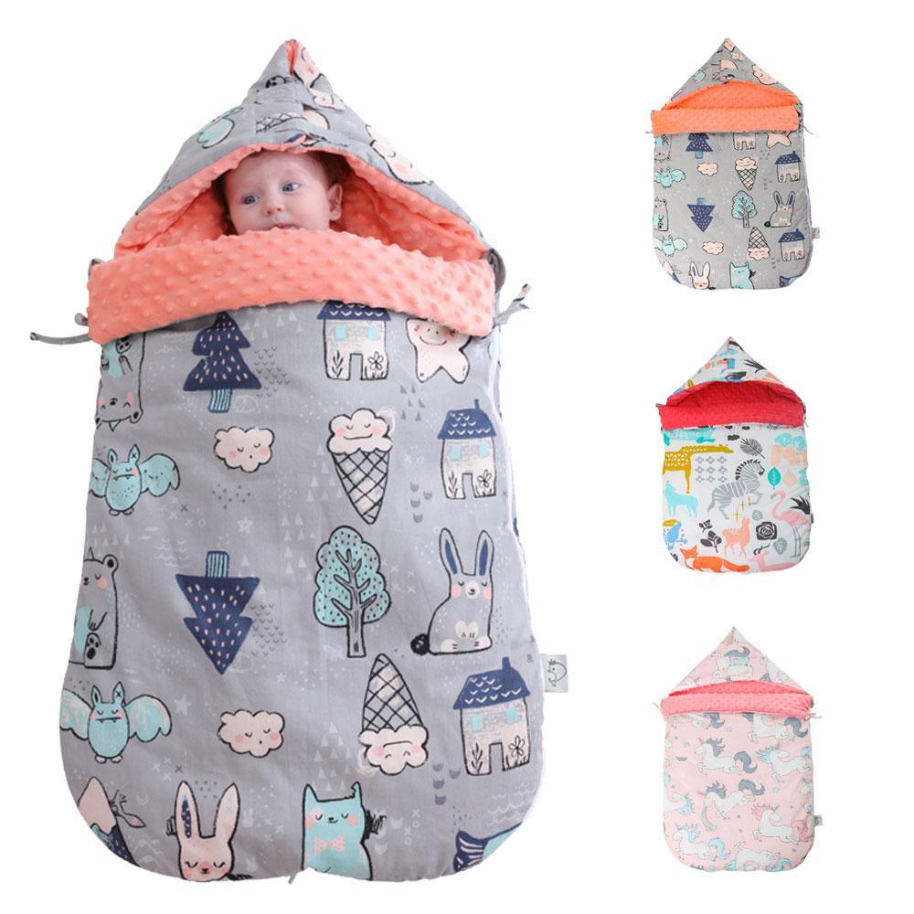 Stevvex newborn envelope cocoon sleeping bag gray with peach plush interior and prints on Tampa Home & Garden Store