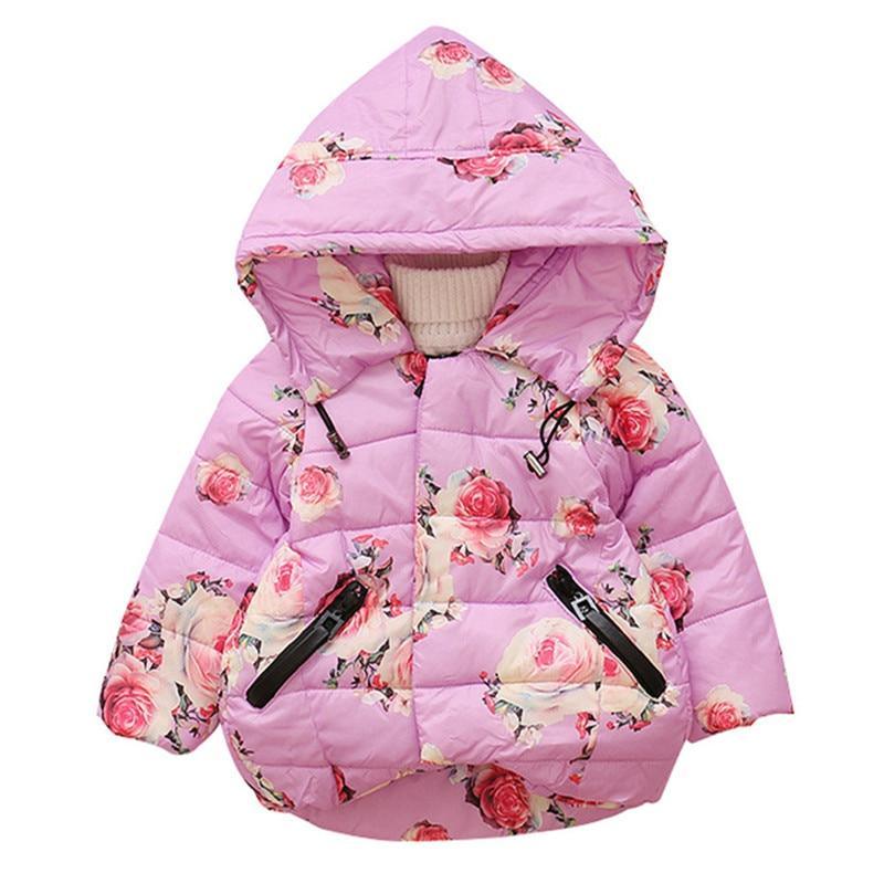 Stevvex pink floral hooded baby cotton padded puffer jacket with zip pockets on Tampa Home & Garden Store