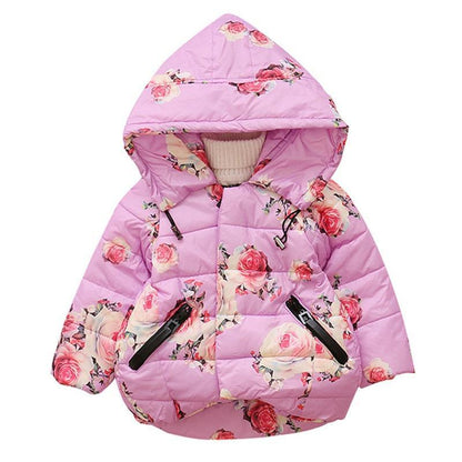 Stevvex pink floral hooded baby cotton padded puffer jacket with zip pockets on Tampa Home & Garden Store