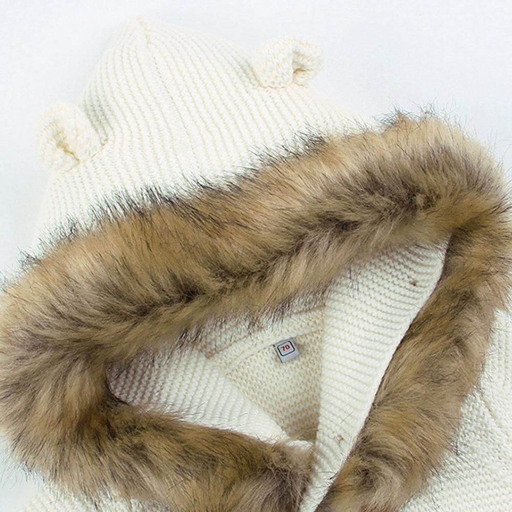 Stevvex cream knitted hooded baby jacket with faux fur trim and buttons, newborn coat on Tampa Home & Garden Store