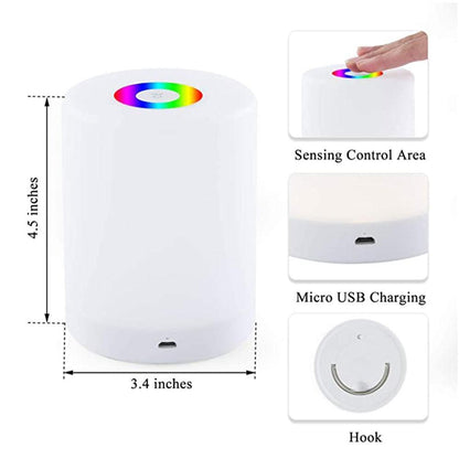 Smart USB bedside LED table lamp Stevvex in white with RGB touch ring, 4.5in high on Tampa Home & Garden Store