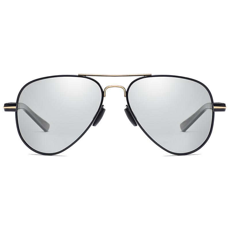 Stevvex aviator sunglasses polarized with mirrored silver lenses, black frame, gold accents on Tampa Home & Garden Store