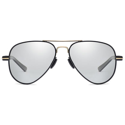 Stevvex aviator sunglasses polarized with mirrored silver lenses, black frame, gold accents on Tampa Home & Garden Store