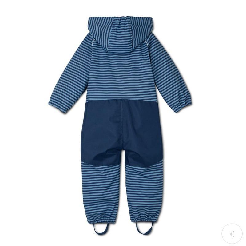 Stevvex kids ski suit jumpsuit with striped blue top and navy bottom on Tampa Home & Garden Store