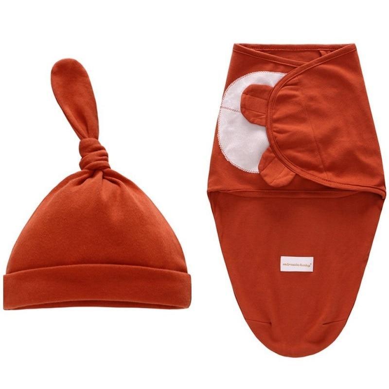 Stevvex newborn swaddle wrap 2-piece set rust orange with hat, sleeping bag wrap in cotton on Tampa Home & Garden Store