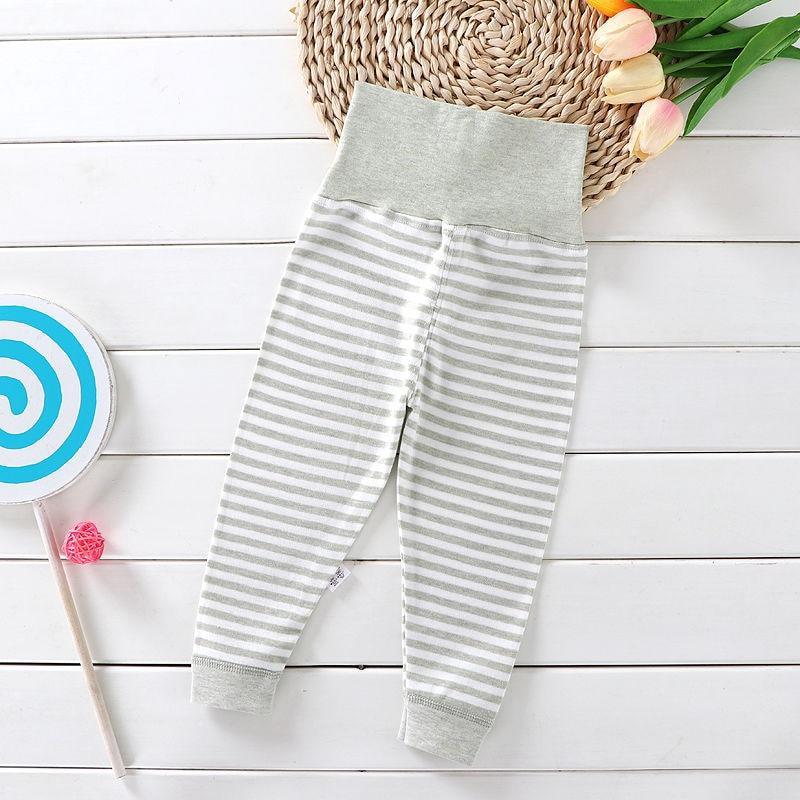 Stevvex striped gray and white baby pants high-waist cotton leggings for newborns ribbed cuffs on Tampa Home & Garden Store