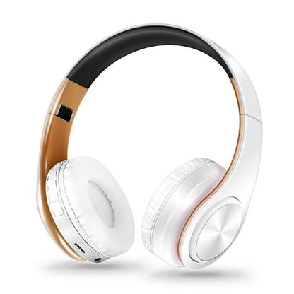 Stevvex Bluetooth headphones with mic white with gold headband over-ear wireless headphones on Tampa Home & Garden Store