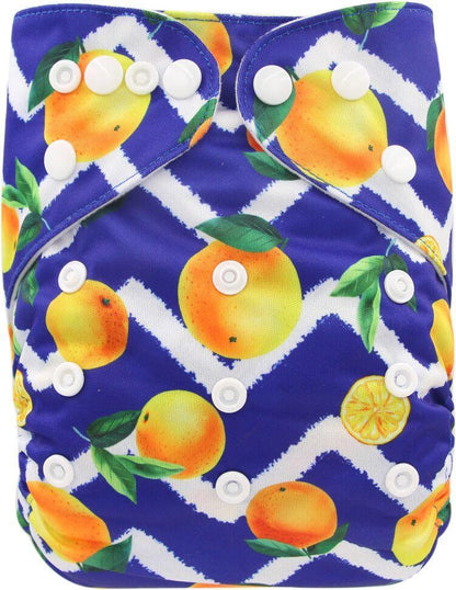 Baby cloth diaper Stevvex with lemon print, waterproof pocket, white snaps on Tampa Home & Garden Store