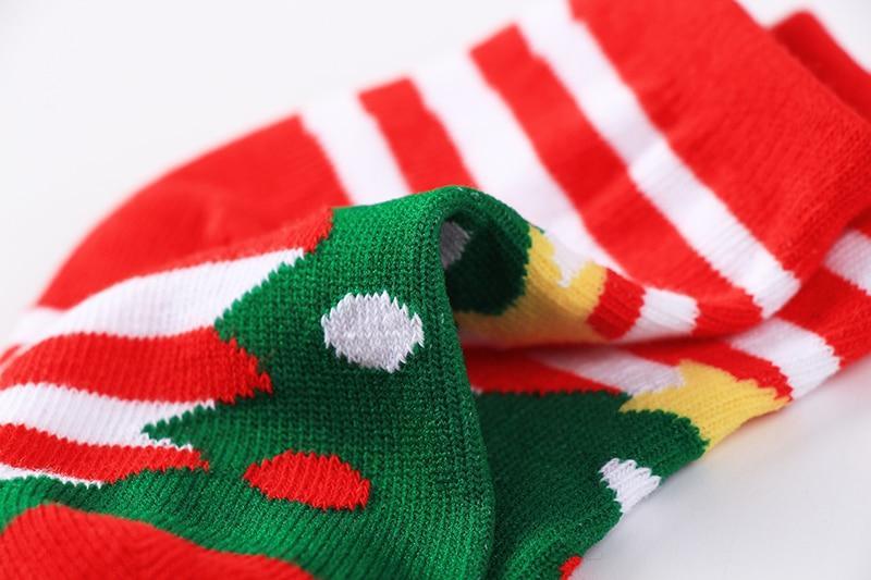 5-pair set of Stevvex cotton baby Christmas socks, red and white striped with green tree accents on Tampa Home & Garden Store