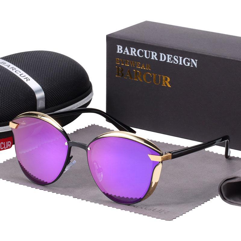 Sunglasses Stevvex round rimless purple mirrored lenses with gold trim Barcur box on Tampa Home & Garden Store