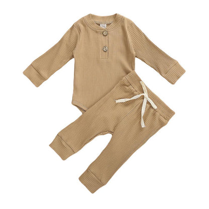 Infant ribbed long-sleeve bodysuit and tan elastic pants 2pc set by Stevvex on Tampa Home & Garden Store