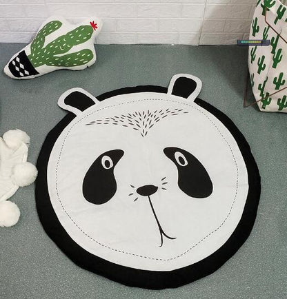 Panda design round baby play mat, cotton rug with black border and panda face on Tampa Home & Garden Store