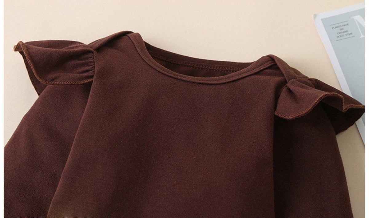 Newborn romper suspender dress in brown fabric with flutter sleeves by Stevvex on Tampa Home & Garden Store