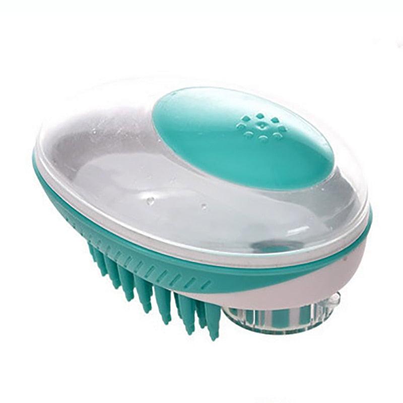 Stevvex 2-in-1 pet bath brush teal silicone massage comb with clear dome on Tampa Home & Garden Store