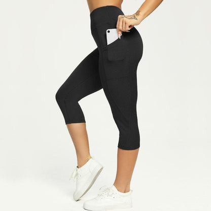 Stevvex black cropped yoga leggings with side pocket for women on Tampa Home & Garden Store