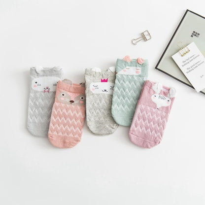 Stevvex 5 pairs of thin combed cotton baby socks for newborns in pastel colors with animal faces on Tampa Home & Garden Store