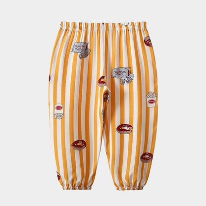 Stevvex baby pants striped yellow and white with donut print elastic waist cuffed ankles on Tampa Home & Garden Store