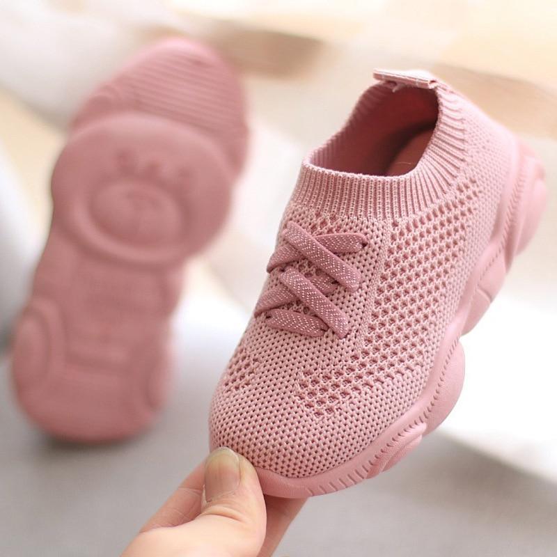 Stevvex pink knitted baby sneakers pair with anti-slip soft sole on Tampa Home & Garden Store