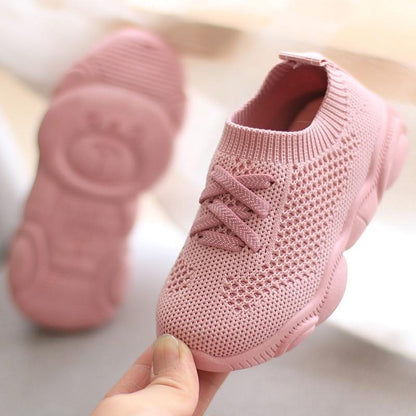 Stevvex pink knitted baby sneakers pair with anti-slip soft sole on Tampa Home & Garden Store