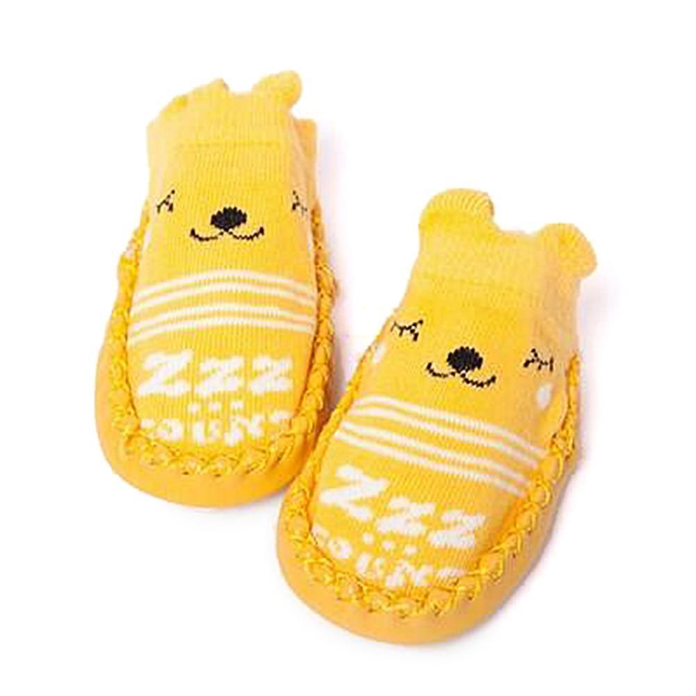 Stevvex yellow bear-face baby sock shoes with cotton soft soles, 2-piece set on Tampa Home & Garden Store