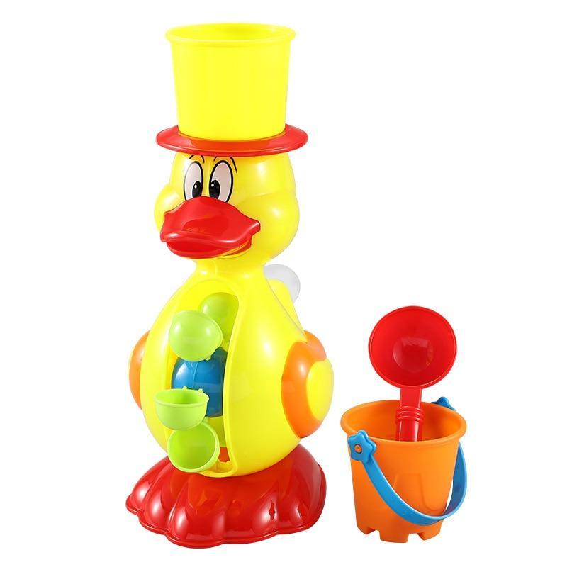 Baby Bath Toys Bubble Machine Stevvex yellow duck with top hat and scoops 2-piece set on Tampa Home & Garden Store
