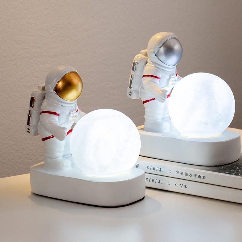 Stevvex astronaut moon night light duo with glowing white moon spheres and white bases on Tampa Home & Garden Store