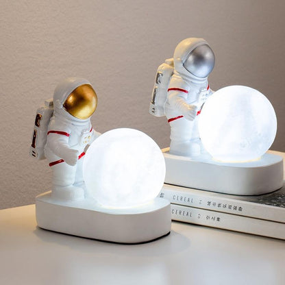 Stevvex astronaut moon night light duo with glowing white moon spheres and white bases on Tampa Home & Garden Store