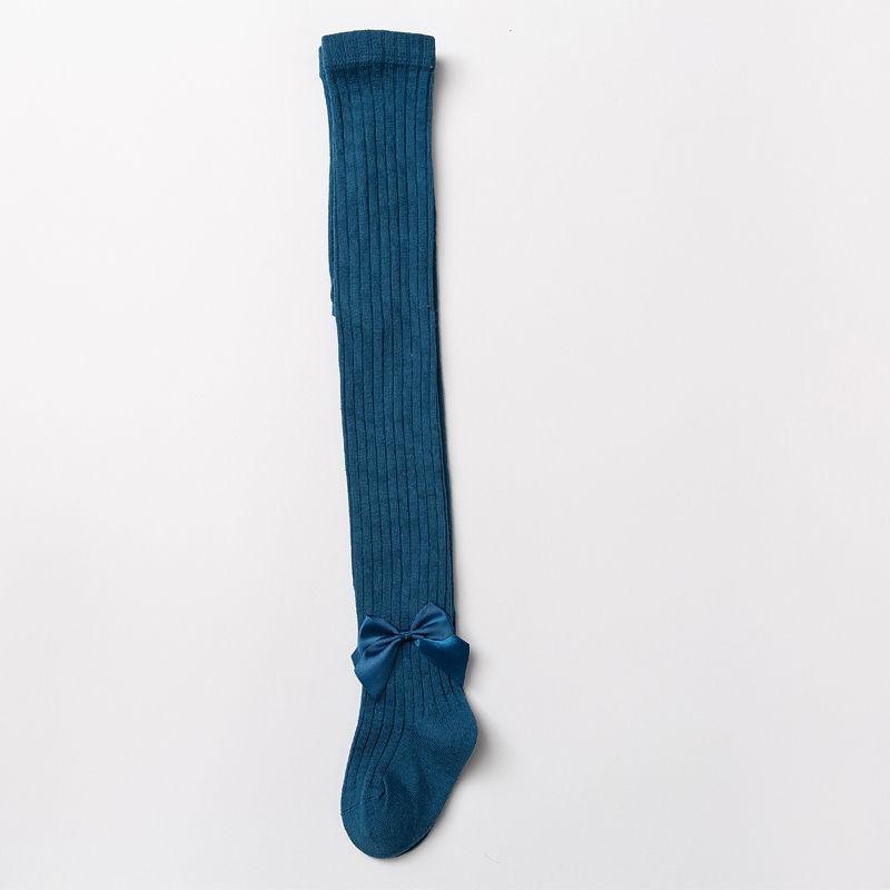 Stevvex blue ribbed cotton baby tights with bowknot, knee-high sock for girls on Tampa Home & Garden Store