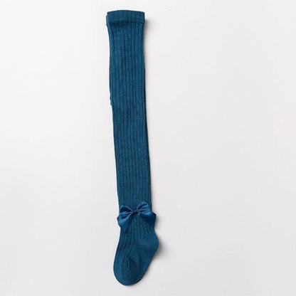 Stevvex blue ribbed cotton baby tights with bowknot, knee-high sock for girls on Tampa Home & Garden Store