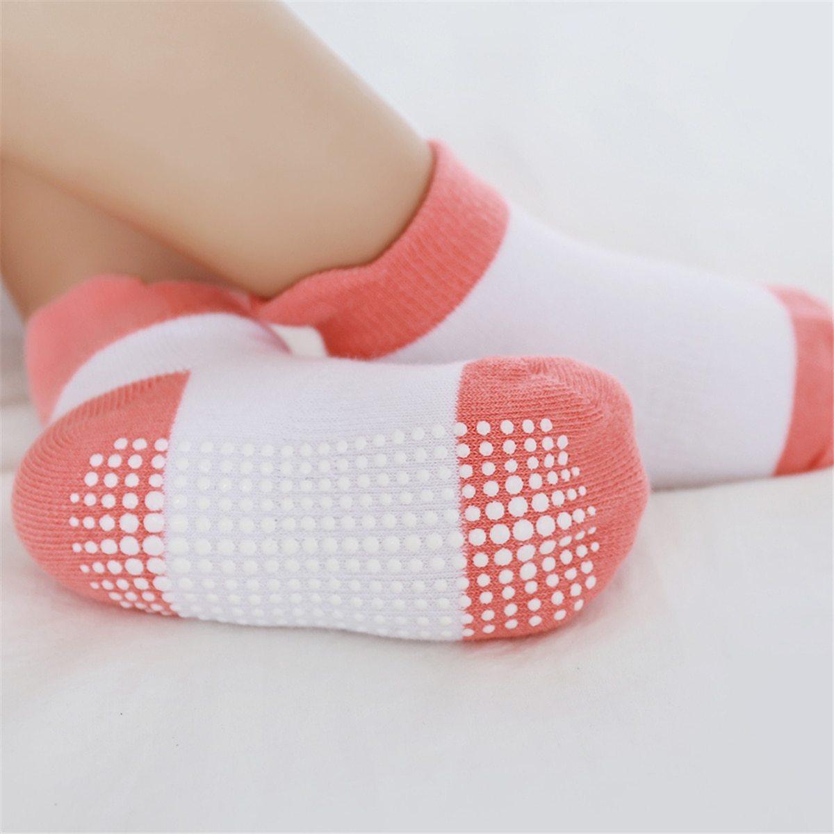 Stevvex cotton baby socks non-slip boat low-cut white with coral pink toes and grips on Tampa Home & Garden Store