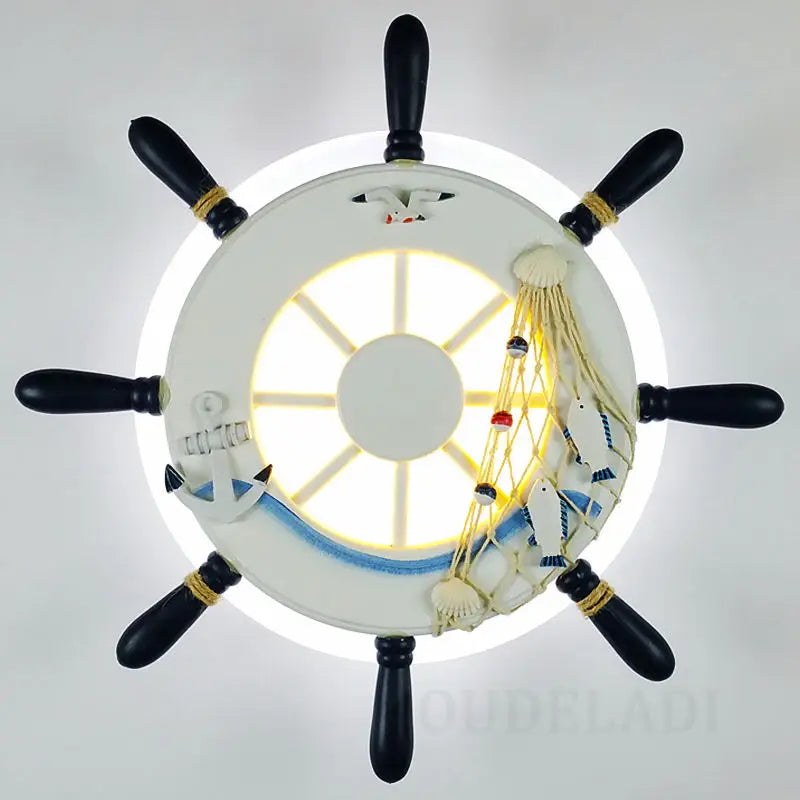 DecorBites Kids LED ship rudder wall light white with black handles, nautical rope decor on Tampa Home & Garden Store
