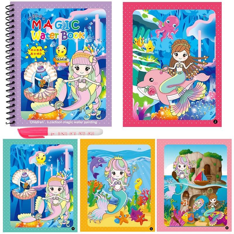 Stevvex Magic Water Book set with 5 underwater mermaid coloring books and water pen on Tampa Home and Garden Store