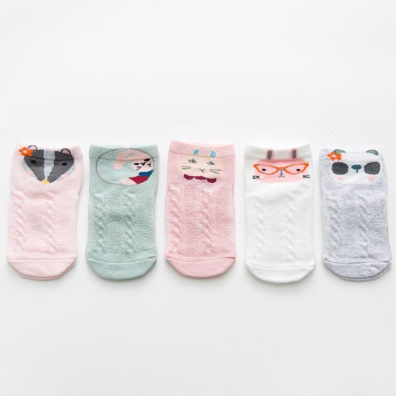 Stevvex 5-pair thin combed cotton baby socks with animal faces, mesh short socks for newborns on Tampa Home & Garden Store