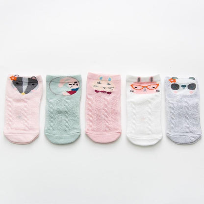 Stevvex 5-pair thin combed cotton baby socks with animal faces, mesh short socks for newborns on Tampa Home & Garden Store