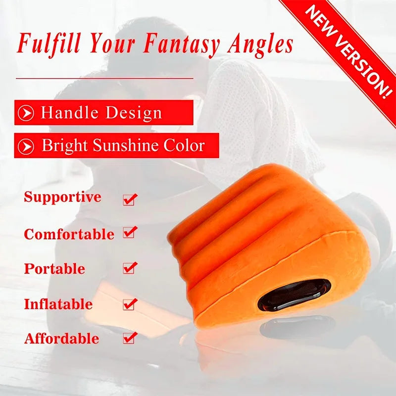 Inflatable wedge pillow adjustable support cushion orange fabric with black air valve on Tampa Home & Garden Store