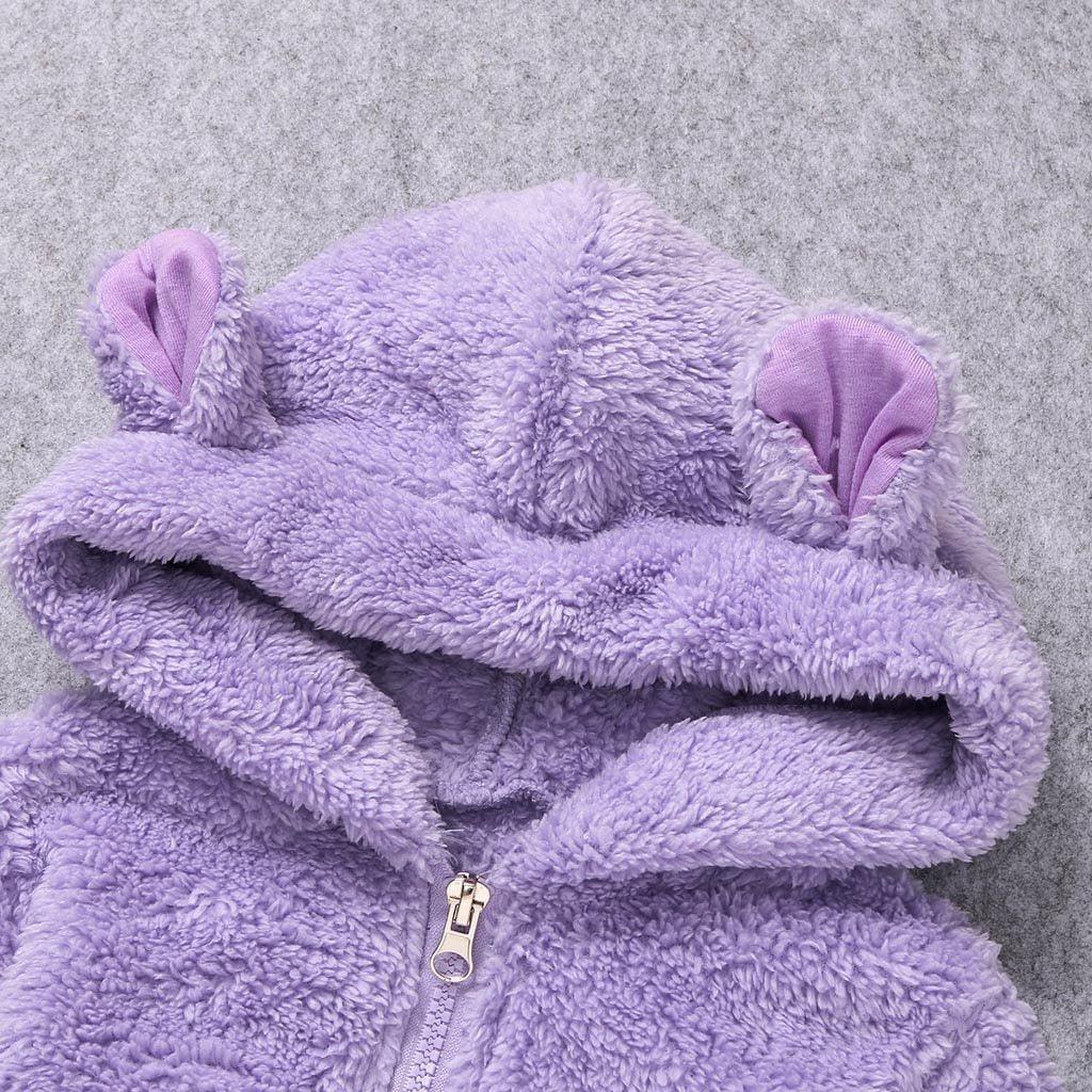 Stevvex newborn lavender plush fleece hooded baby romper with ears full-zip jumpsuit on Tampa Home & Garden Store