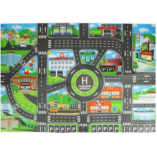 Stevvex Traffic Road Carpet Play Mat with a colorful city road map for kids on Tampa Home & Garden Store