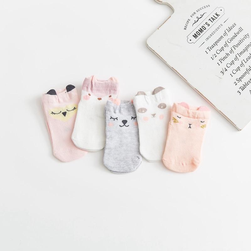5 pairs Stevvex baby socks with cute animal faces in pastel pink white gray peach short ankle socks on Tampa Home & Garden Store