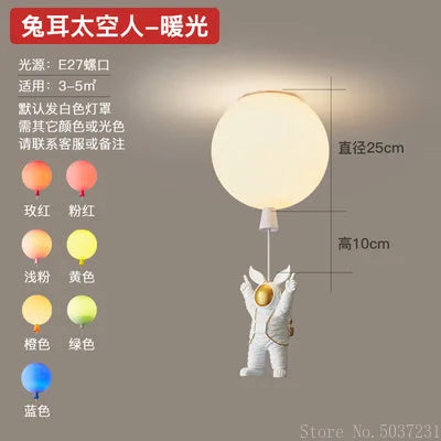 DecorBites Kids Space Balloon LED Ceiling Lamp with astronaut figurine, spherical shade on Tampa Home & Garden Store