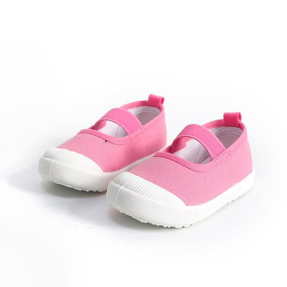 Pink canvas baby girl sneakers Stevvex with white rubber toe cap and sole (2 shoes) on Tampa Home & Garden Store