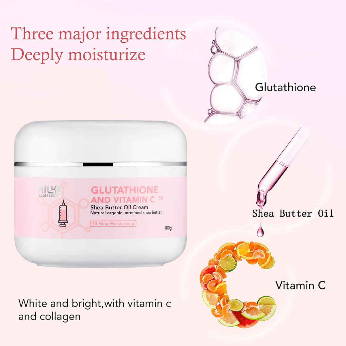 AILKE Whitening Cream jar by Silcy Skin with pink label, glutathione & vitamin C, Shea Butter Oil on Tampa Home & Garden Store
