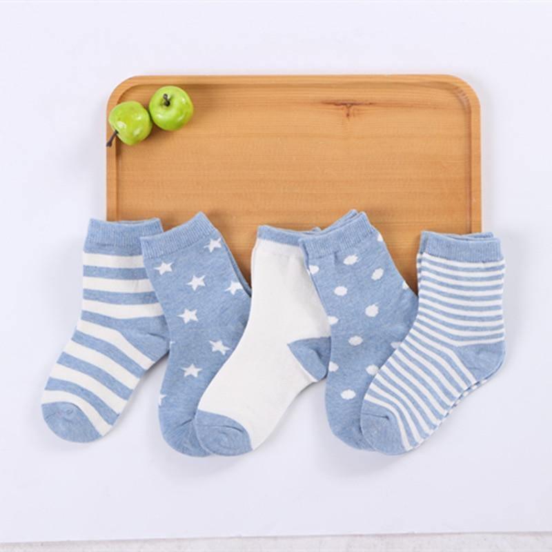 Stevvex baby socks set, 5 pairs blue stripes/star/polka dot patterns, soft cotton on Tampa Home & Garden Store
