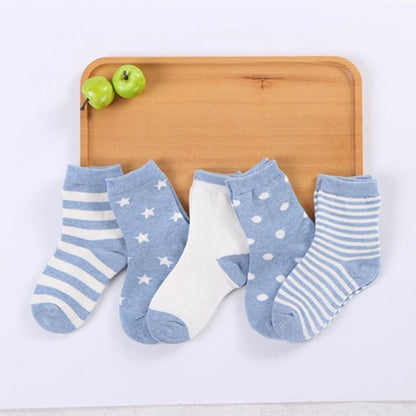 Stevvex baby socks set, 5 pairs blue stripes/star/polka dot patterns, soft cotton on Tampa Home & Garden Store